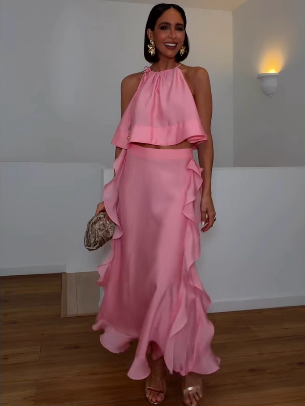 H&M PINK FLOUNCED SKIRT SIZE SMALL